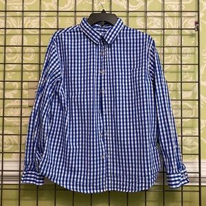 Blue & white checkered long sleeve button down shirt